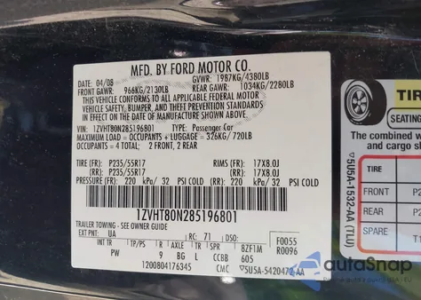 2008 Ford Mustang V6 Deluxe/V6 Premium from USA, damaged, VIN 1ZVHT80N285196801